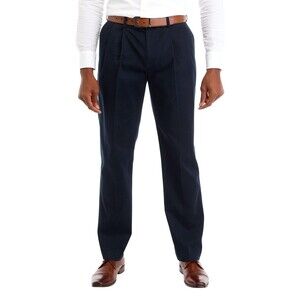 NWT Savane Pleated Performance Chino Comfort Waist Dark Navy Blue Men 40x30 (A6)